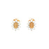 Introducing the Virgin Mary Stud Earrings, meticulously crafted in 14k rose gold-filled metal. These stunning earrings showcase an oval centerpiece with an engraved design, gracefully adorned with clear zirconia stones arranged in a floral motif against a simple white background to enhance their delicate charm.
